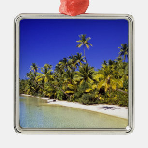 Palm lined beach Cook Islands 6 Metal Ornament