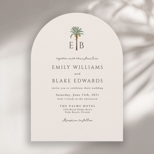 Palm Logo Elegant Arch Tropical Monogram Wedding