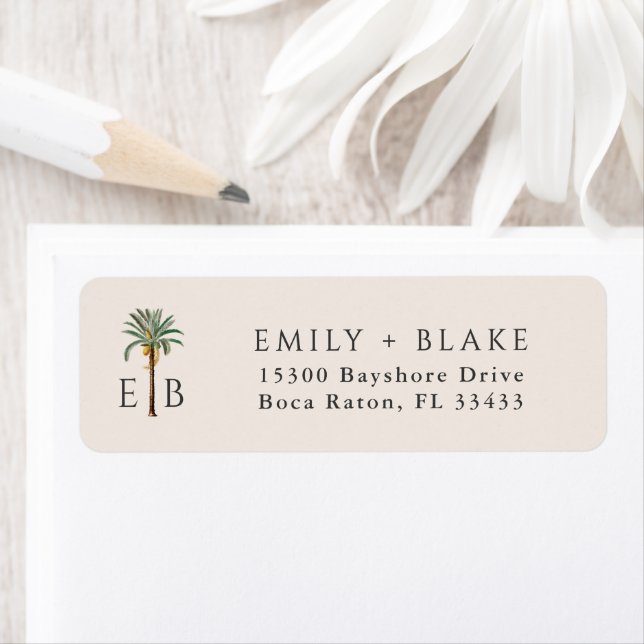 Palm Logo Tropical Monogram Personalized Label (Insitu)