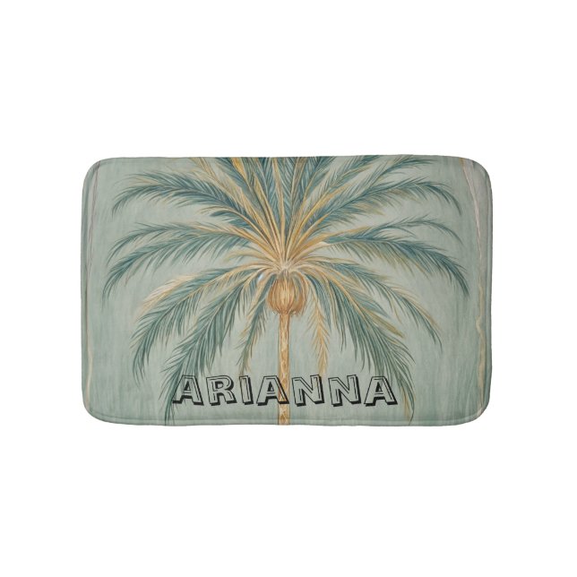 Palm Majesty: Single Palm Tree Design Bath Mat (Front)