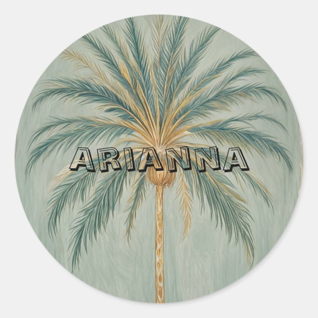 Palm Majesty: Single Palm Tree Design Classic Round Sticker (Front)