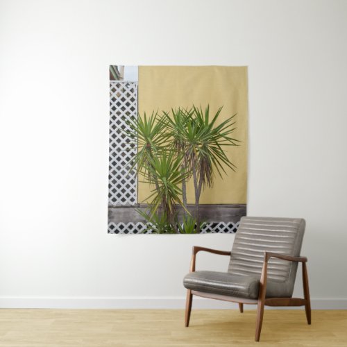 Palm meets Yellow Wall 1 wall art  Tapestry