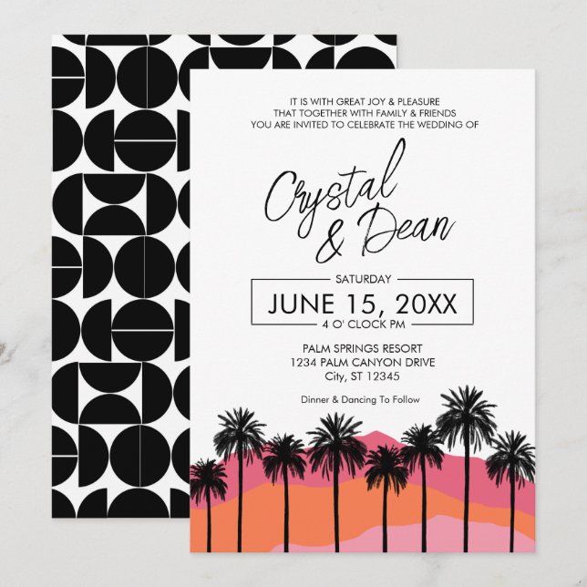 Palm Modern Wedding Invitation (pink) (Front/Back)