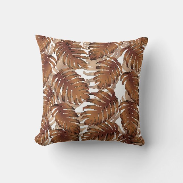 Palm Monstera Seamless Pattern. Orange White Tropi Throw Pillow (Front)