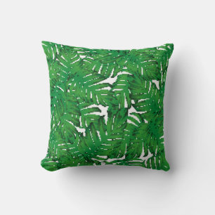 Palm Monstera Seamless Pattern. White Green Tropic Throw Pillow