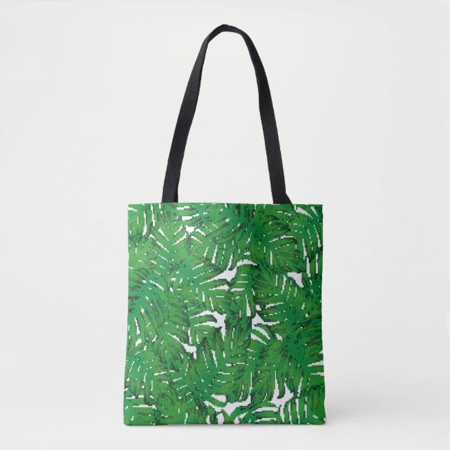 Palm Monstera Seamless Pattern. White Green Tropic Tote Bag (Front)