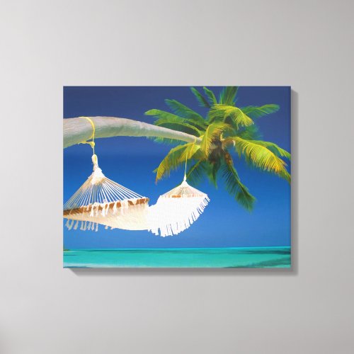 Palm Ocean and Hammock by the Beach Canvas Print