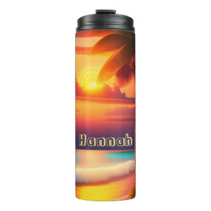 Palm on the beach at sunset thermal tumbler