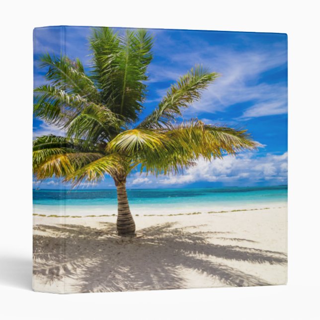 Palm on White Sand Beach 3 Ring Binder (Front/Spine)