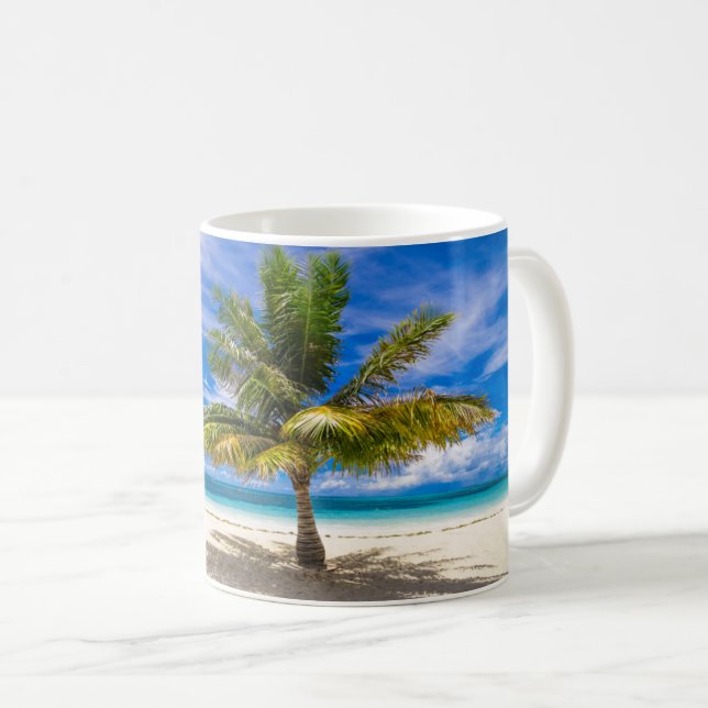 Palm on White Sand Beach Coffee Mug (Front Right)