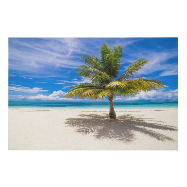 Palm on White Sand Beach Faux Canvas Print (Front)