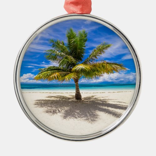 Palm on White Sand Beach Metal Ornament