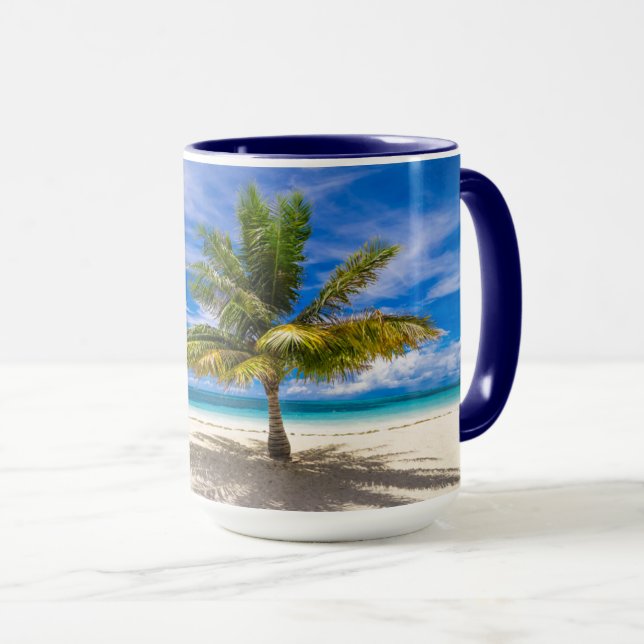 Palm on White Sand Beach Mug (Front Right)