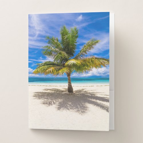 Palm on White Sand Beach Pocket Folder