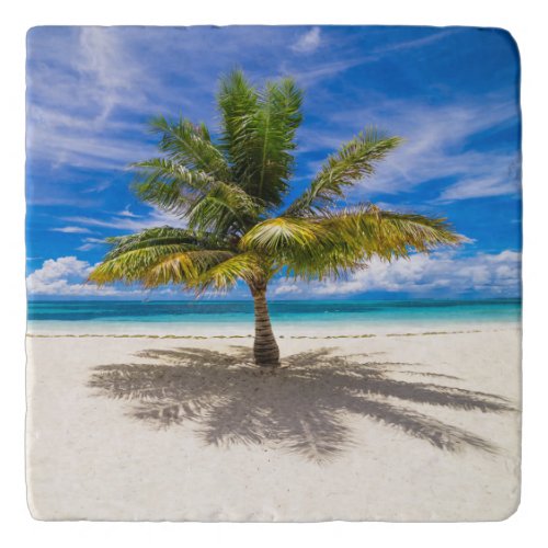 Palm on White Sand Beach Trivet