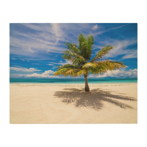 Palm on White Sand Beach Wood Wall Art