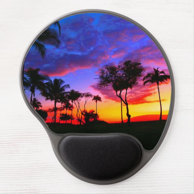 Palm Paradise Blue Red Sky Sunset Photo Gel Mouse Pad (Front)
