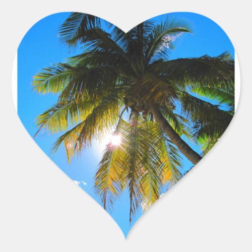 Palm Paradise Blue Sky Sunshine Heart Sticker