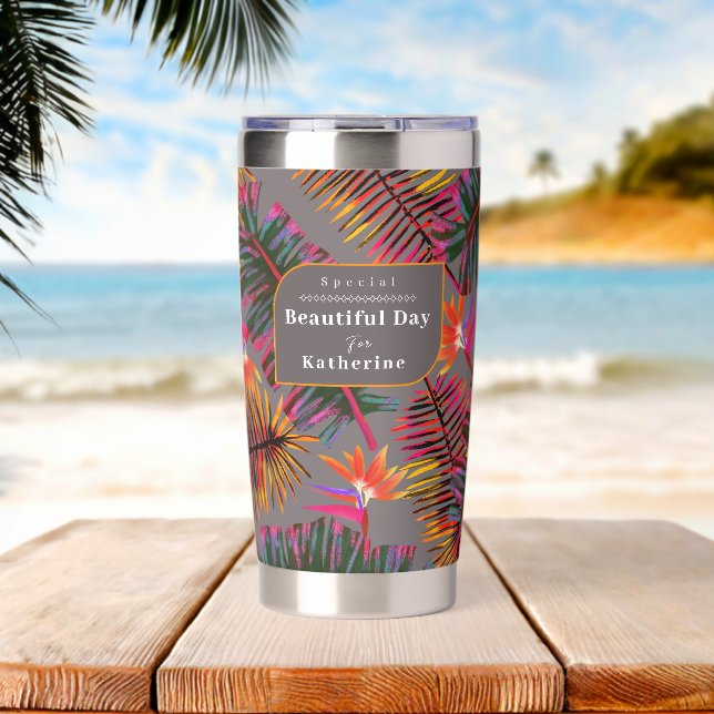 Palm Paradise Grey Insulated Tumbler (Beach (Rotated))