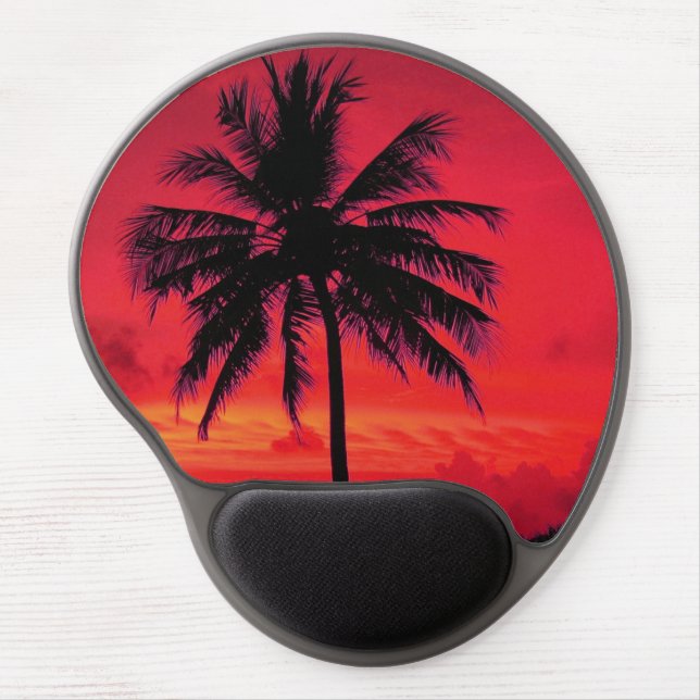 Palm Paradise Red Sky Hawaiian Sunset Gel Mouse Pad (Front)