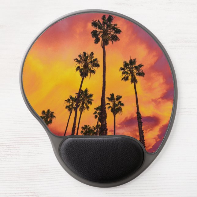 Palm Paradise Red Yellow Sunset Gel Mouse Pad (Front)