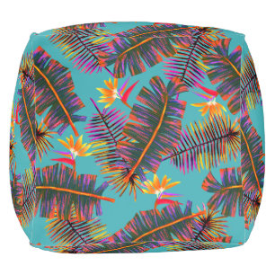 Palm Paradise Teal Pouf