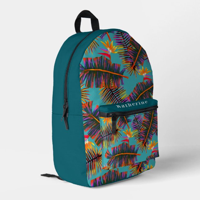 Palm Paradise Teal Printed Backpack (Back Corner Left)
