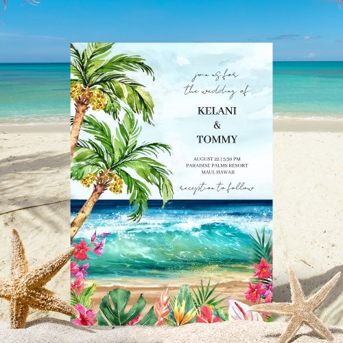 Palm Paradise  Tropical Beach Destination Wedding Invitation