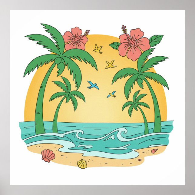 Palm Paradise Tropical Beach Poster (Front)