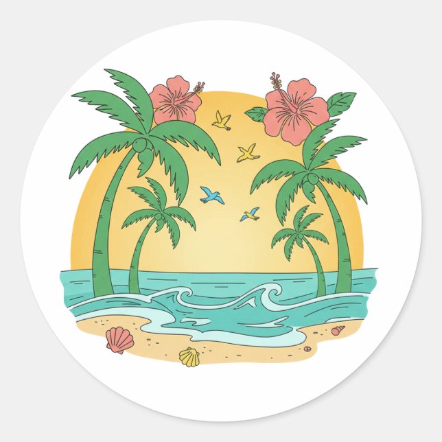 Palm Paradise Tropical Beach Sticker (Front)