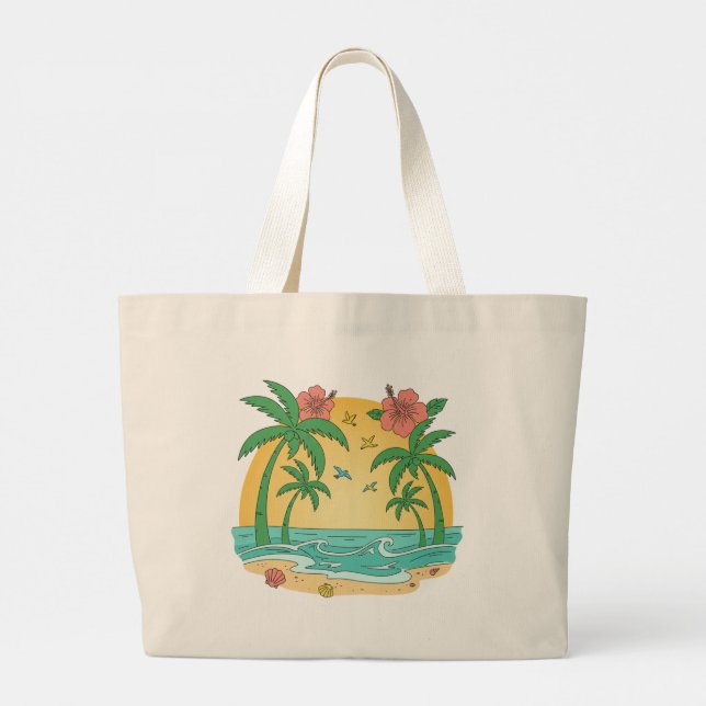 Palm Paradise Tropical Beach Tote Bag (Back)