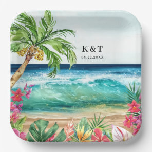Palm Paradise Tropical Beach Wedding, Shower, Luau Paper Plates