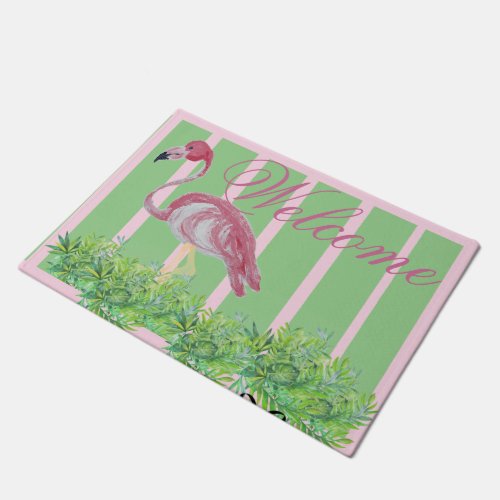 Palm Pink Flamingo Flamingos  Doormat