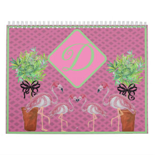 Palm Pink Flamingo Flamingos Terra Cotta Calendar