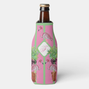 Palm Pink Flamingo Flamingos Terra Cotta can Bottle Cooler