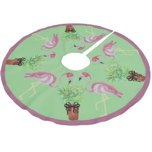 Palm Pink Flamingo Flamingos Terra Cotta Pots  Brushed Polyester Tree Skirt