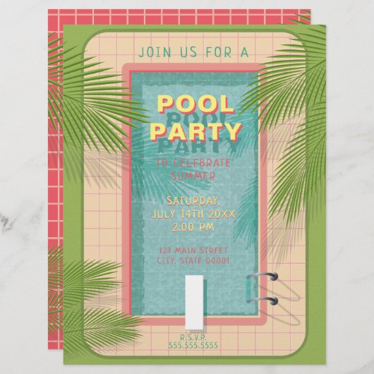 Palm Pool Party Flyer Invitation (Front/Back)