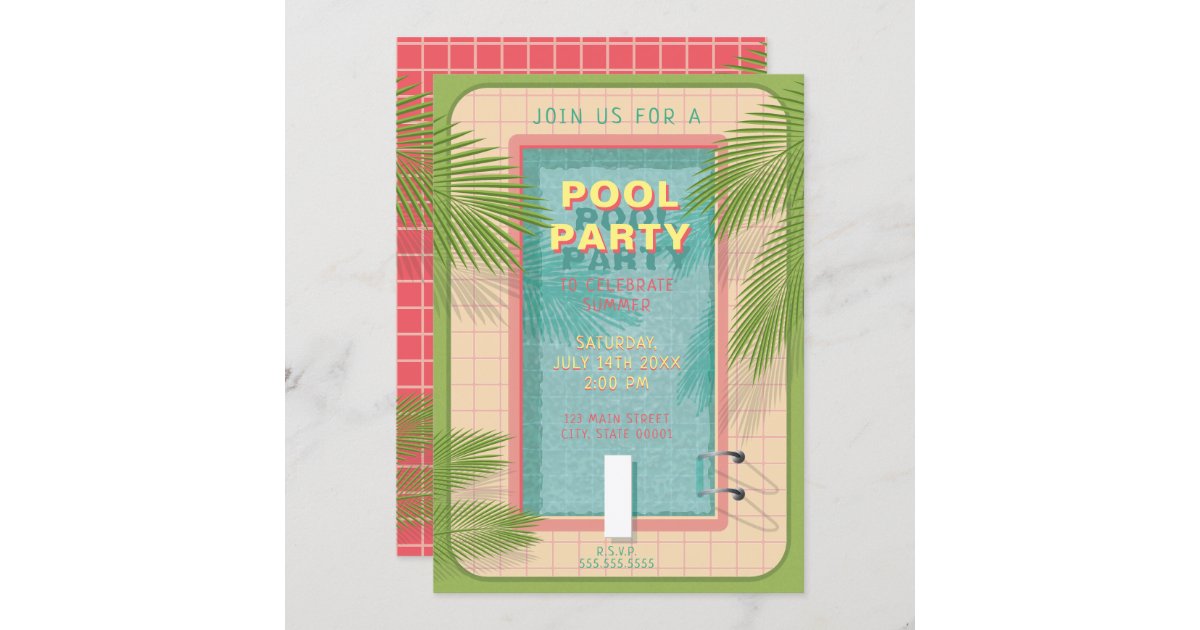 Palm Pool Party Invitation | Zazzle