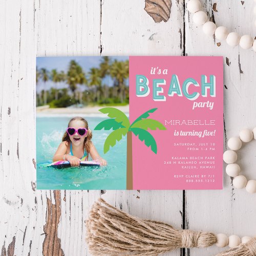 Palm Pop  Beach Birthday Party Photo Invitation