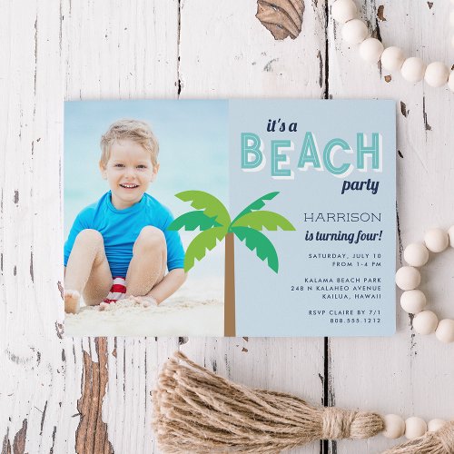 Palm Pop  Beach Birthday Party Photo Invitation