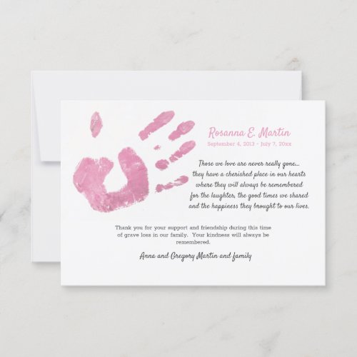 Palm Print Pink Sympathy Thank You Card