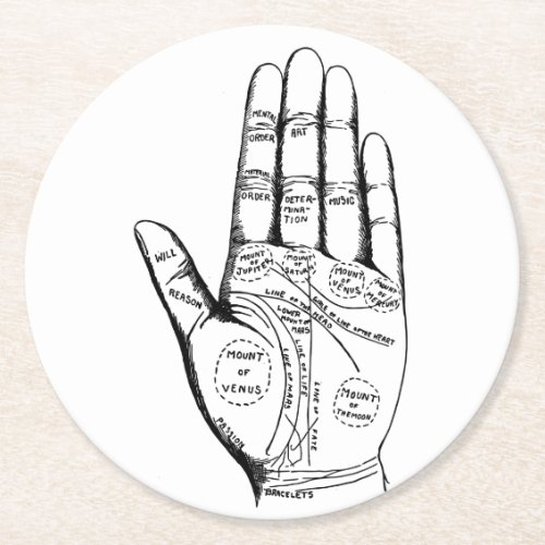 Palm Reading Chart Palmistry fortune teller future Round Paper Coaster