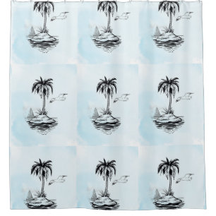 Palm, Seagull, Sailboat on a shower curtain