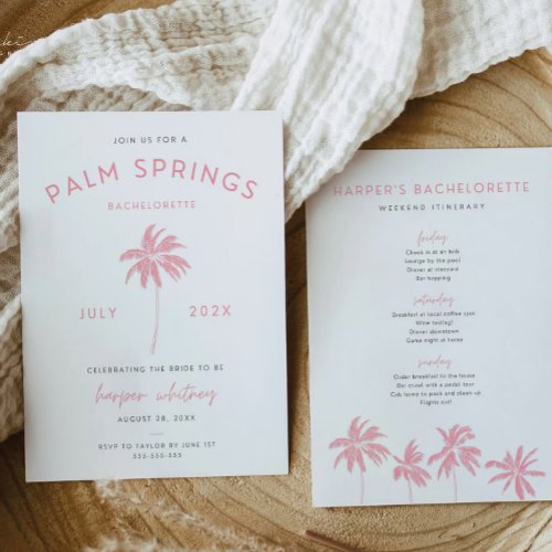 Palm Springs Bachelorette Invitation Itinerary