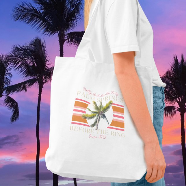 Palm Springs Before the Ring – Retro Bachelorette Tote Bag (Palm Springs before the Ring tote bag with modern serif font – perfect for bridal celebrations!)