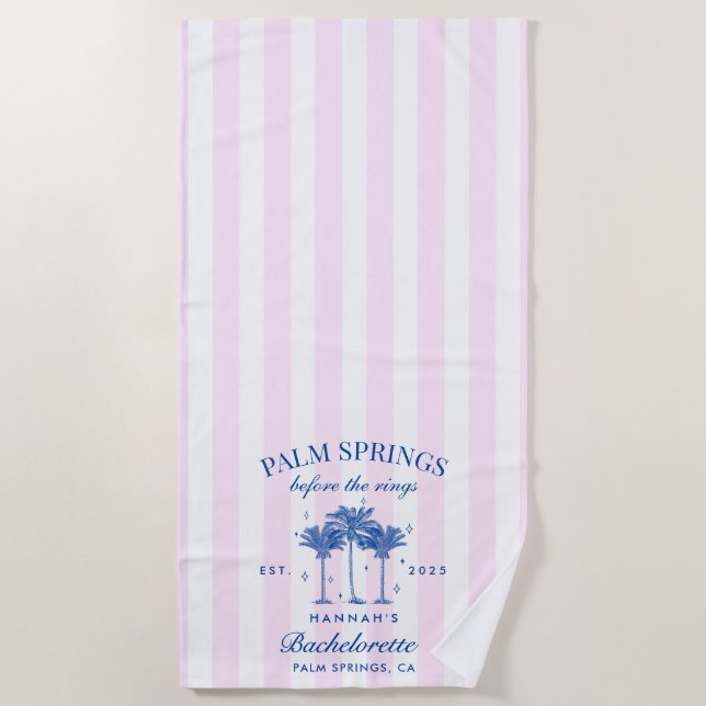 Palm Springs Before The Rings Blue Bachelorette Beach Towel (Front)