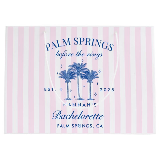 Palm Springs Before The Rings Blue Bachelorette Large Gift Bag (Front)
