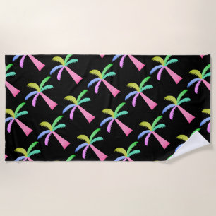 Palm Springs Black Colorful Palm Trees Beach Towel