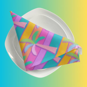 Palm Springs Bold Sunset Stripes Palm Tree Cloth Napkin