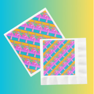  Palm Springs Bold Sunset Stripes Palm Tree Paper Dinner Napkins